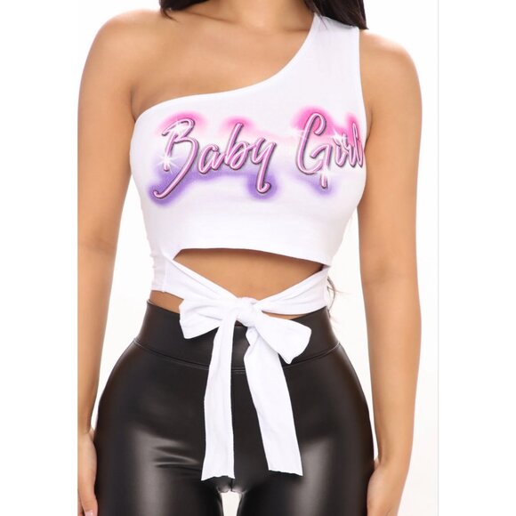 Baby Girl One-Shoulder Tie Crop Top by Fashion Nova – Neon Mischief Edition - Picture 1 of 4